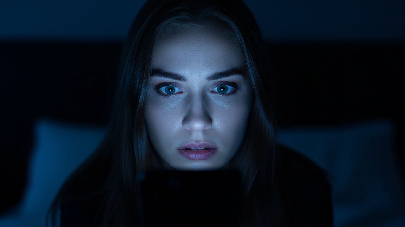 Mulher olhando celular frustrada